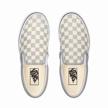 Damske Slip On Tenisky Vans Checkerboard Classic Strieborne/Biele VA45DIBJK